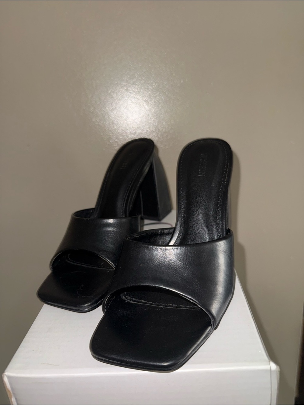 Classic Black Square-Toe Block Heel Mules